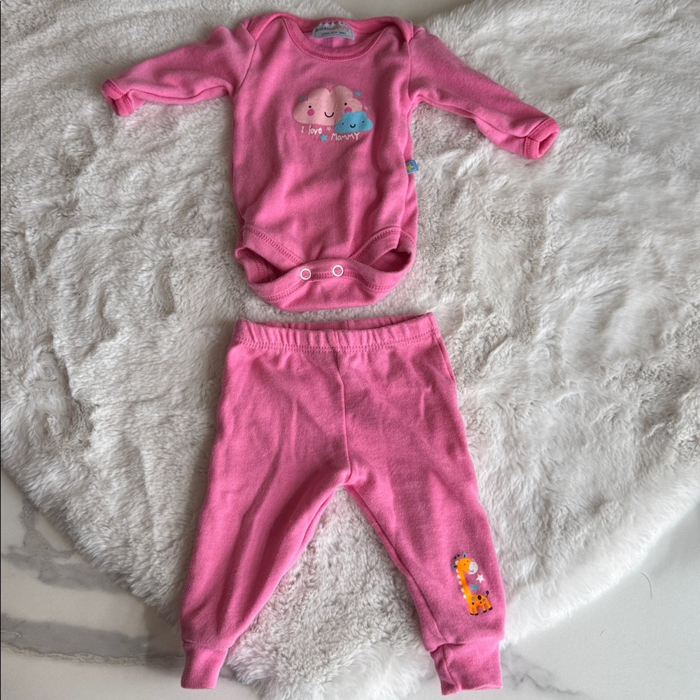 Basic Editions Pink Two-Piece Baby Bodysuit Set